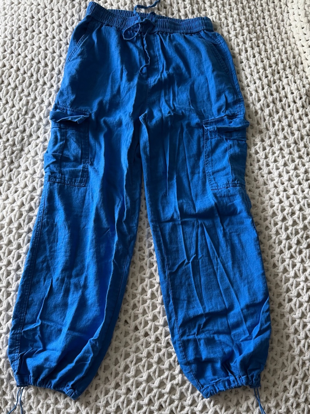 Love Tree Royal Blue Linen Cargo Parachute Jogger Pants